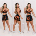 Conjunto short impina bum bum mais top com bojo tecido jacquard poliamida - Fitness Top