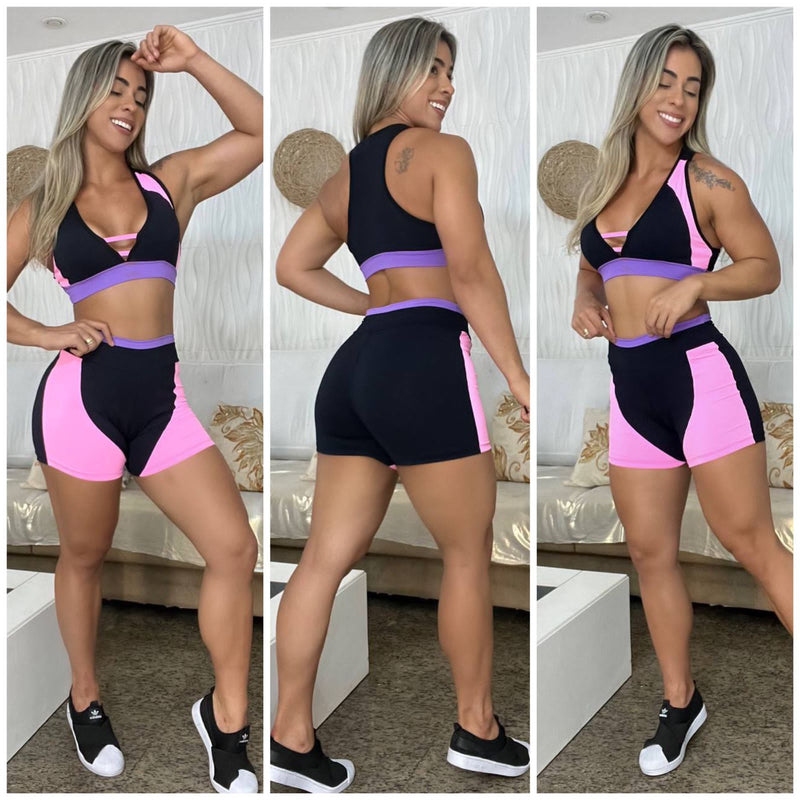 Conjunto short mais top com bojo tecido Suplex poliamida - Fitness Top