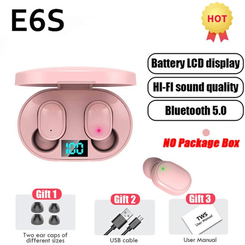 TWS E6S Bluetooth Earphones Wireless bluetooth headset Noise Cancelling Headsets With Microphone Headphones For Xiaomi Redmi - Fitness Top